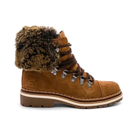 Sam Edelman Bowen Brown Suede Faux Fur Lace Up Boots in Luggage Brown Sz. 9.5 - Picture 2 of 16